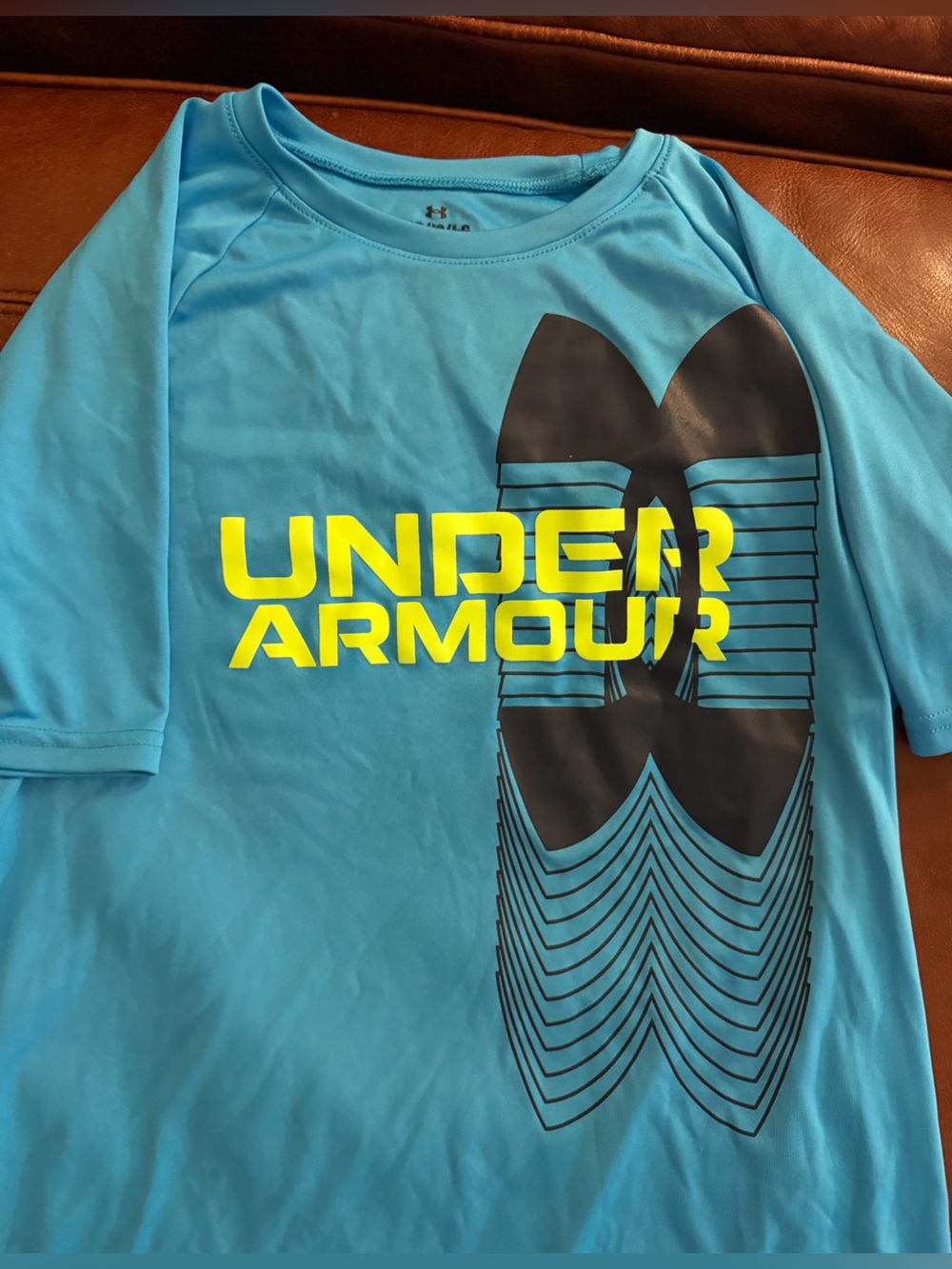 Under Armour Boys Teal Swim Rash Guard with Yellow Logo